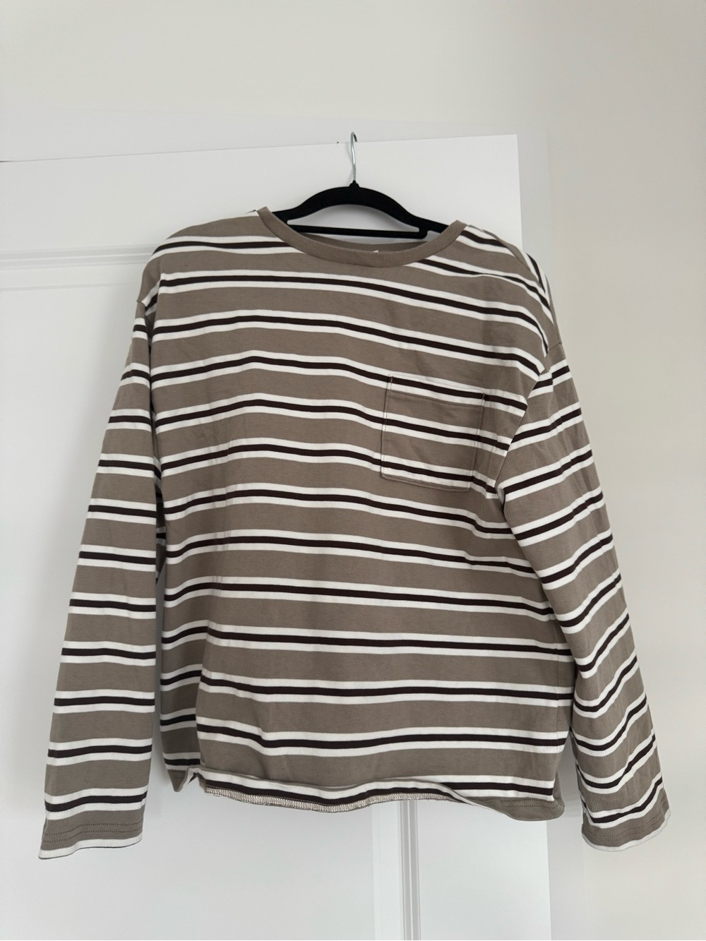 Aritzia Fletcher Brown and White Striped Long-Sleeve Pocket Tee